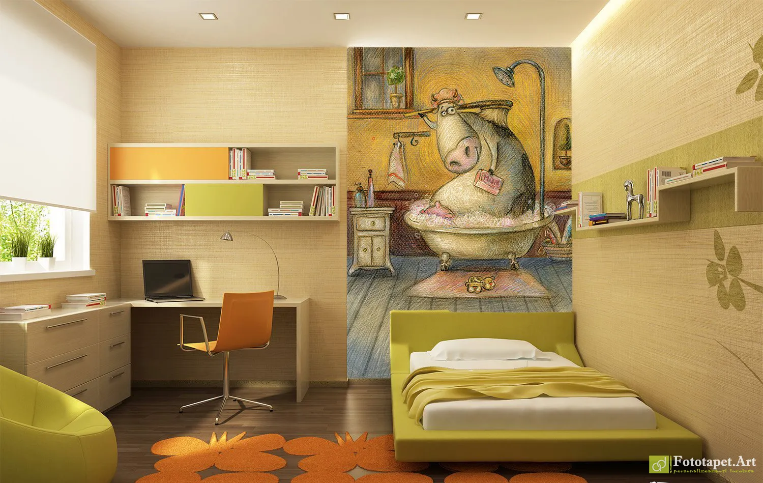 Fototapet Vacă amuzanta în duș, tapet pentru copii