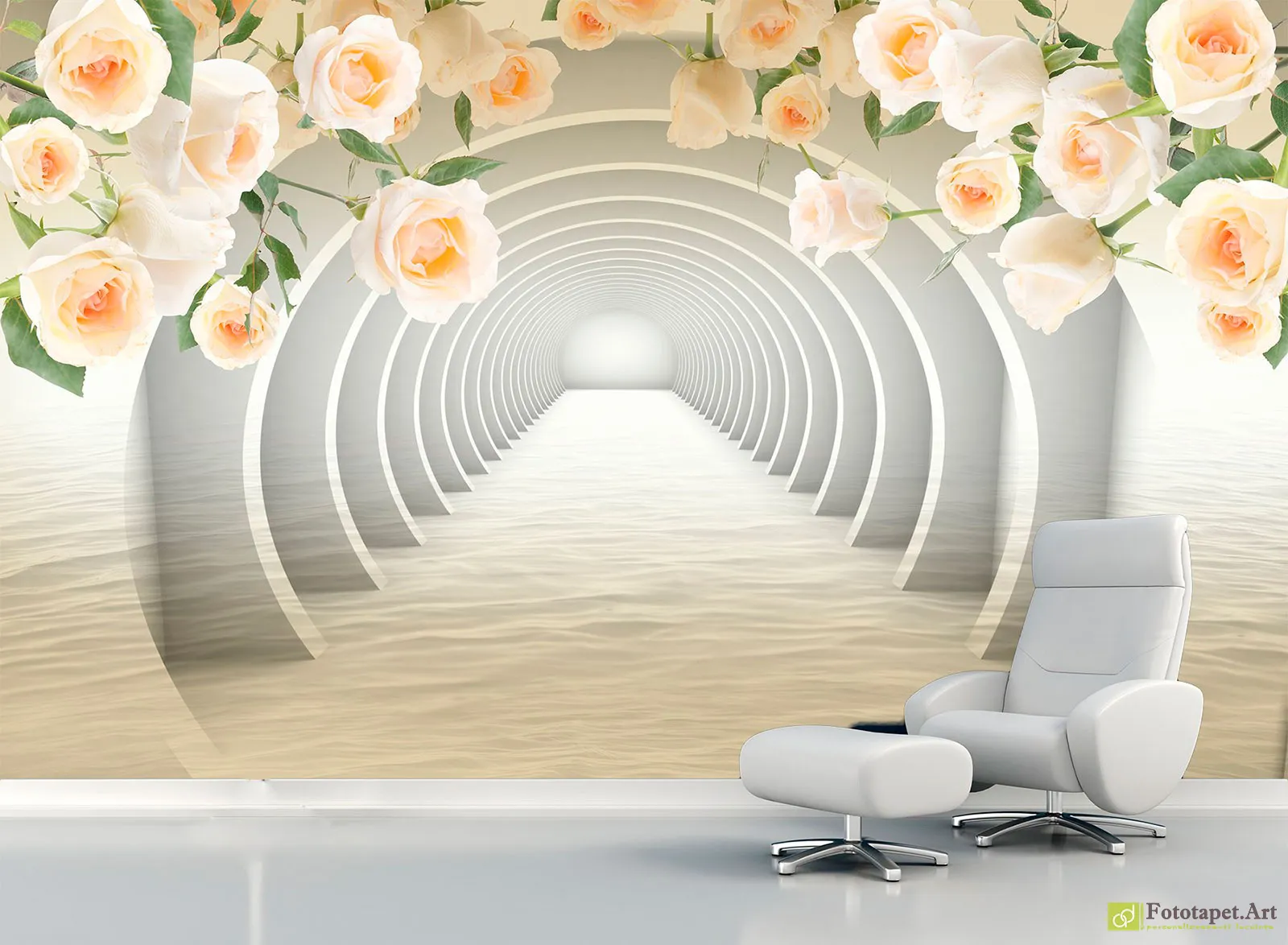 Fototapet 3D Tunel și trandafiri, Tapet decorativ