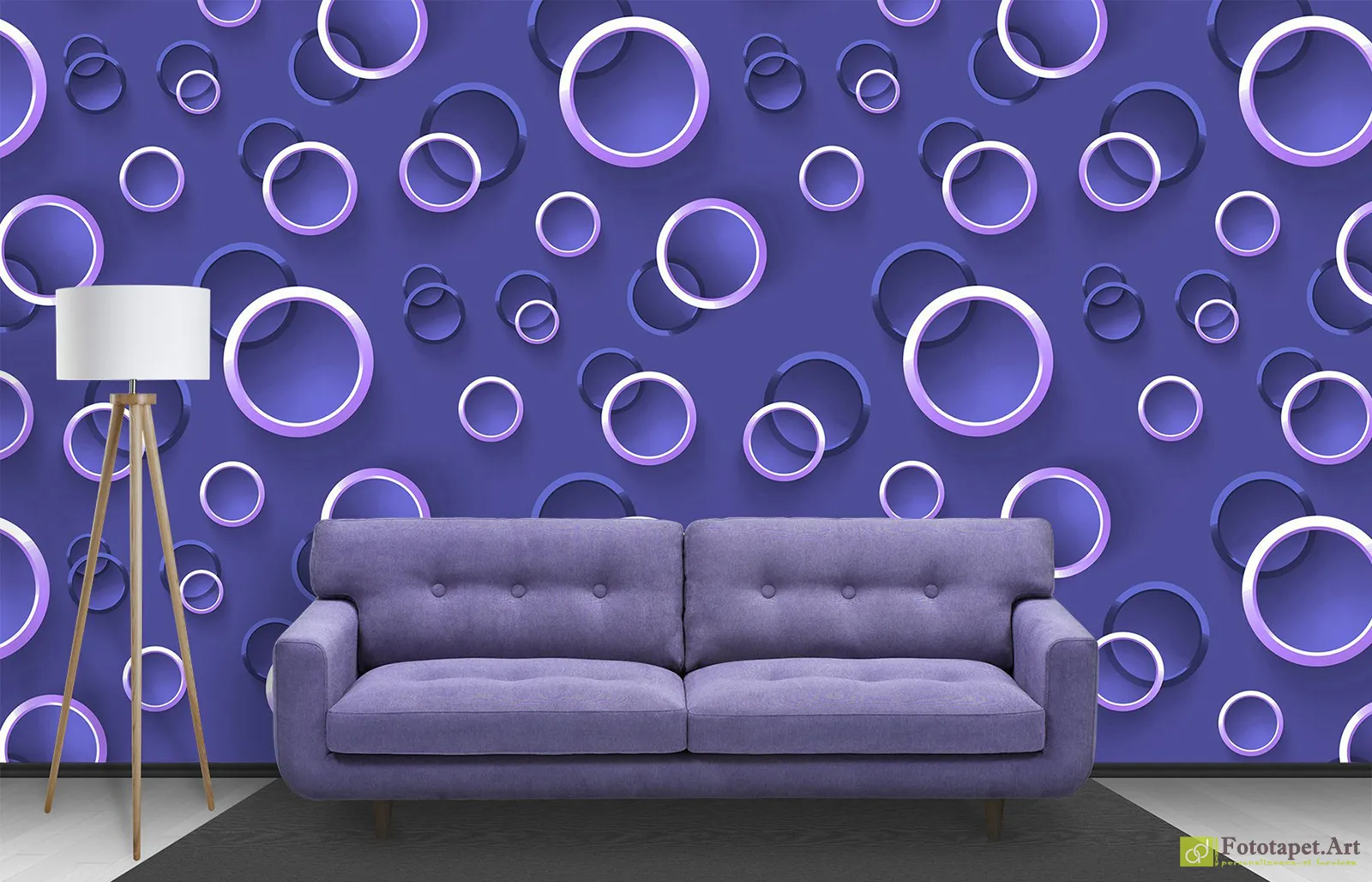 Tapet 3d Cercuri cu fundal de liliac, Fototapet