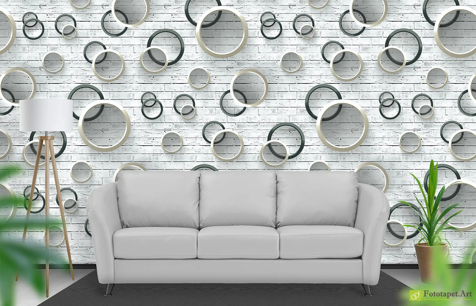 Tapet 3D Cercuri cu fundal de cărămidă
