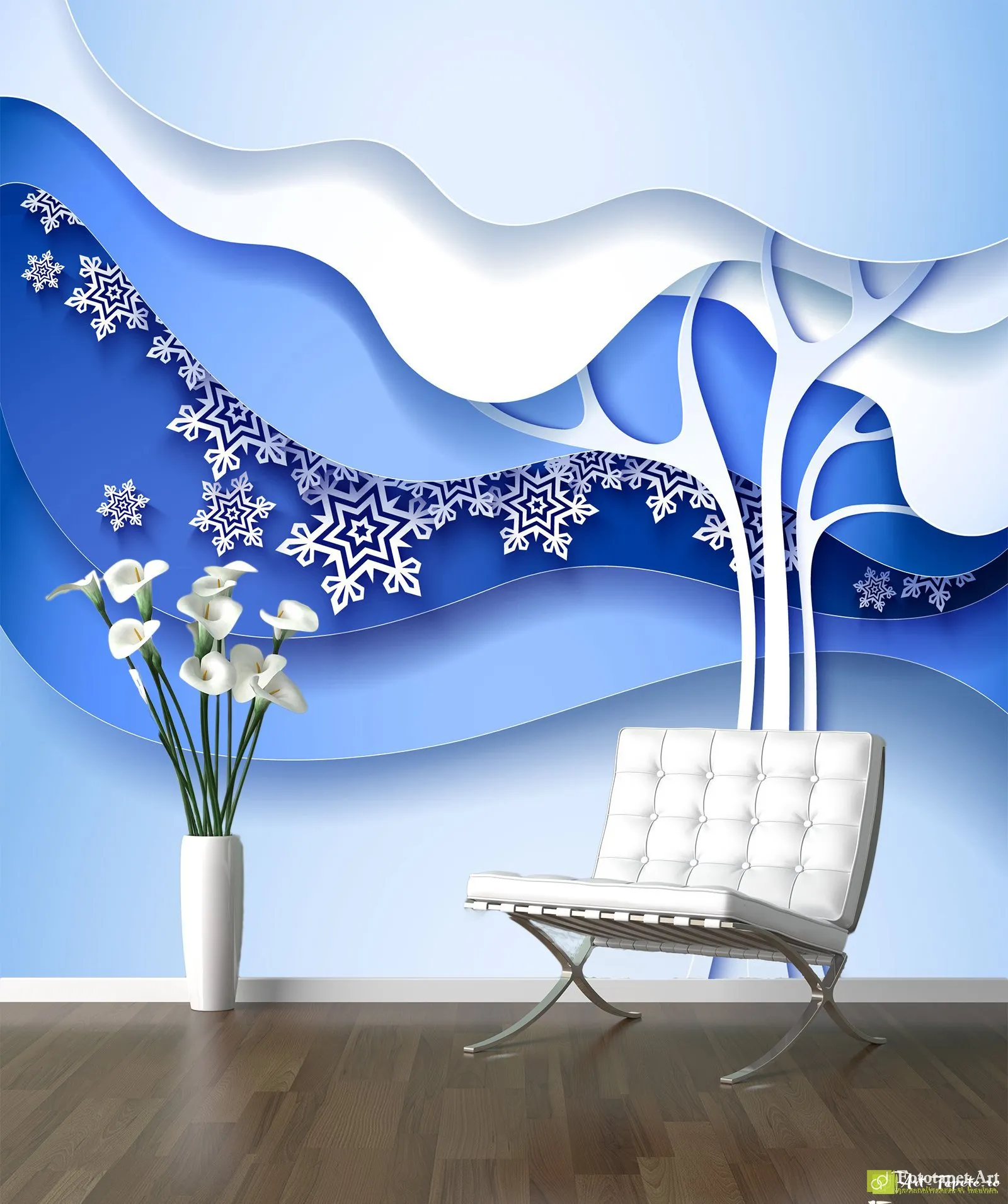 Tapet 3D Copac albastru, Fototapet decorativ