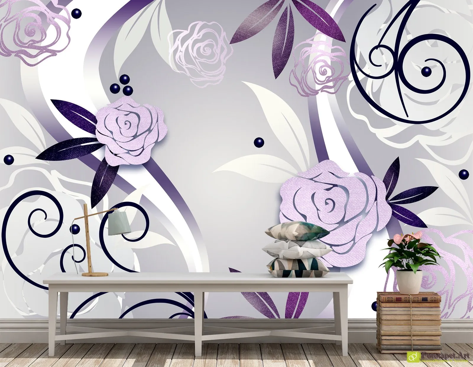 Fototapet Flori pe un fundal deschis, Tapet decorativ