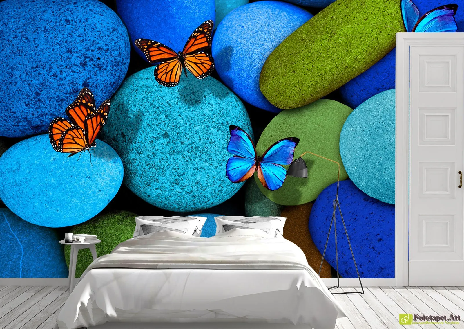 Fototapet Natură - Pietre albastre și fluturi, tapet 3d, Tapet decorativ