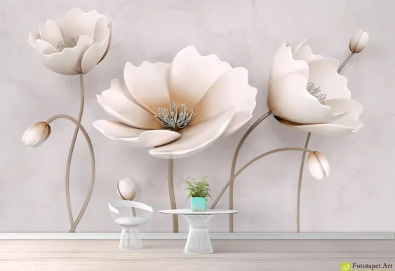 Fototapet flori 3d pe fundal deschis, Tapet 3d