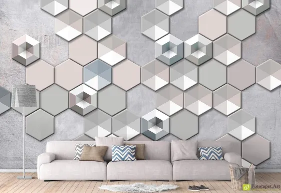 Tapet 3d Hexagoane, fototapet decorativ personalizat in living si dormitor