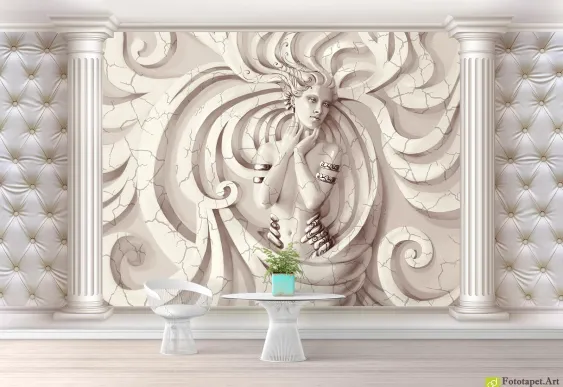 Fototapet 3D basorelief cu o fată, tapet decorativ pentru living si dormitor