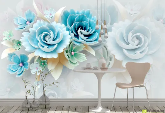 Fototapet Flori 3d pe fundal deschis, tapet 3d decorativ pentru dormitor