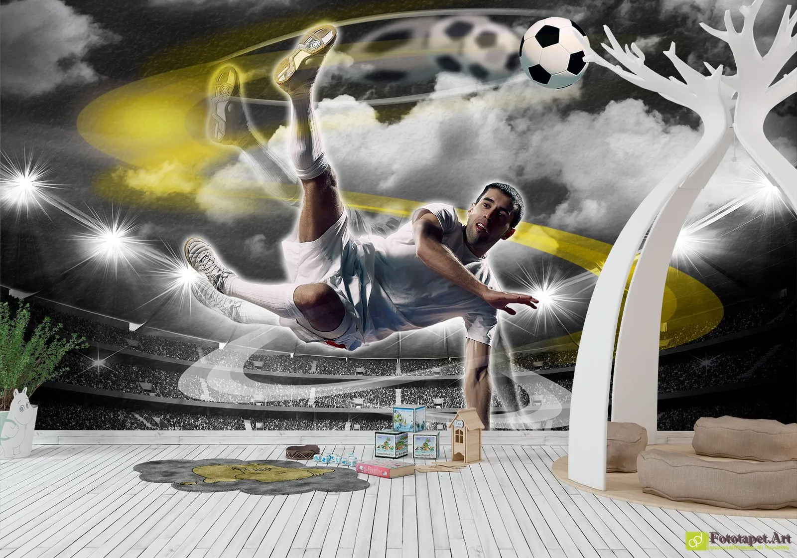 Fototapet Jucător de fotbal și minge, Tapet 3D