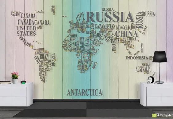 Fototapet Continente și țări, tapet harta lumii pentru living si dormitor