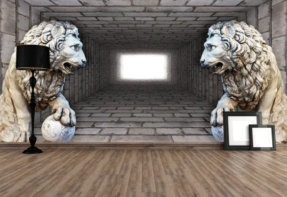 Fototapet dormitor Lei și tunel în nuanțe de gri