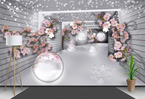 Fototapet 3d Tunelul florilor de cireș, tapet living