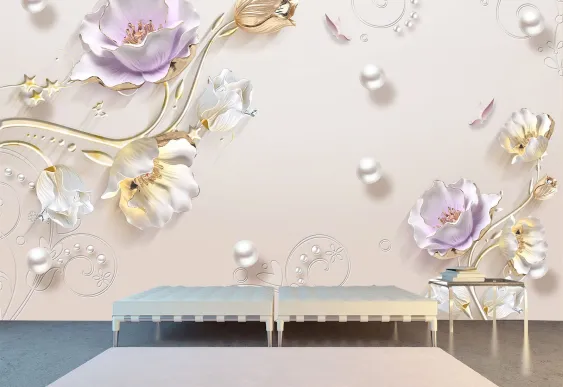 Fototapet Fundal perla si flori, tapet 3d