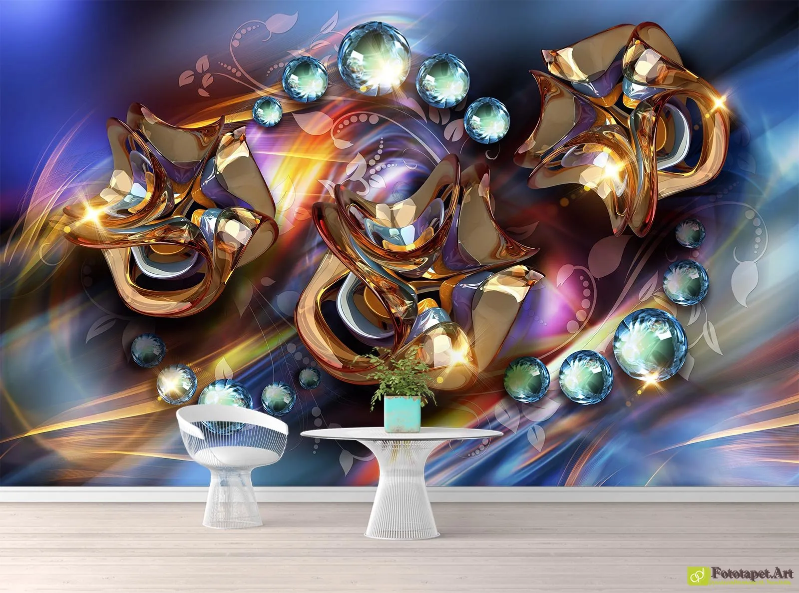 Fototapet Flori abstracte cu bile, tapet 3d