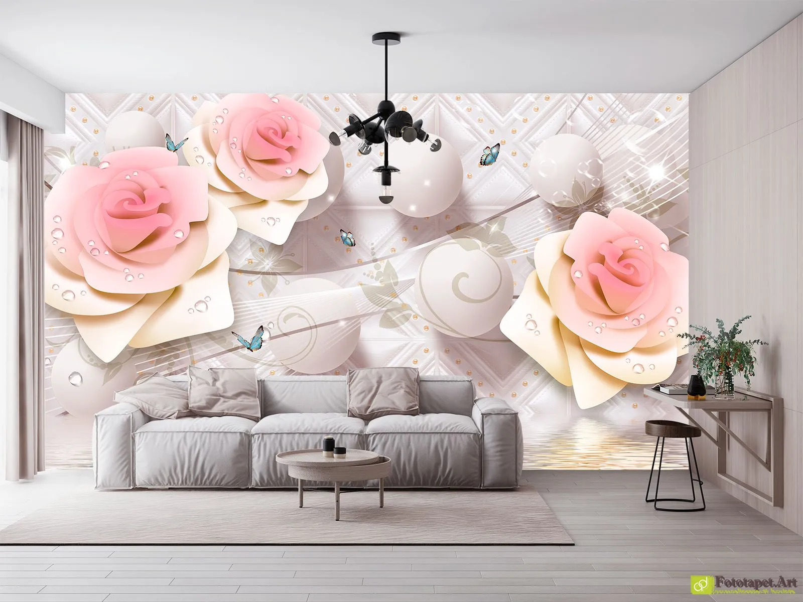 Fototapet flori Trandafiri și Bile, Tapet 3d decorativ living