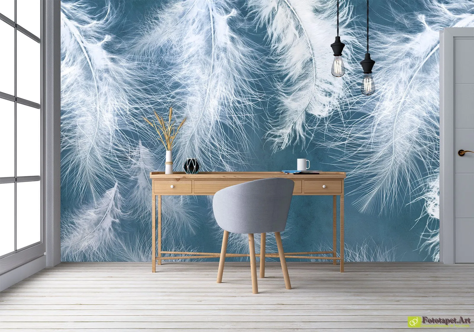 Fototapet Pene și perete decorativ, tapet dormitor la comanda.