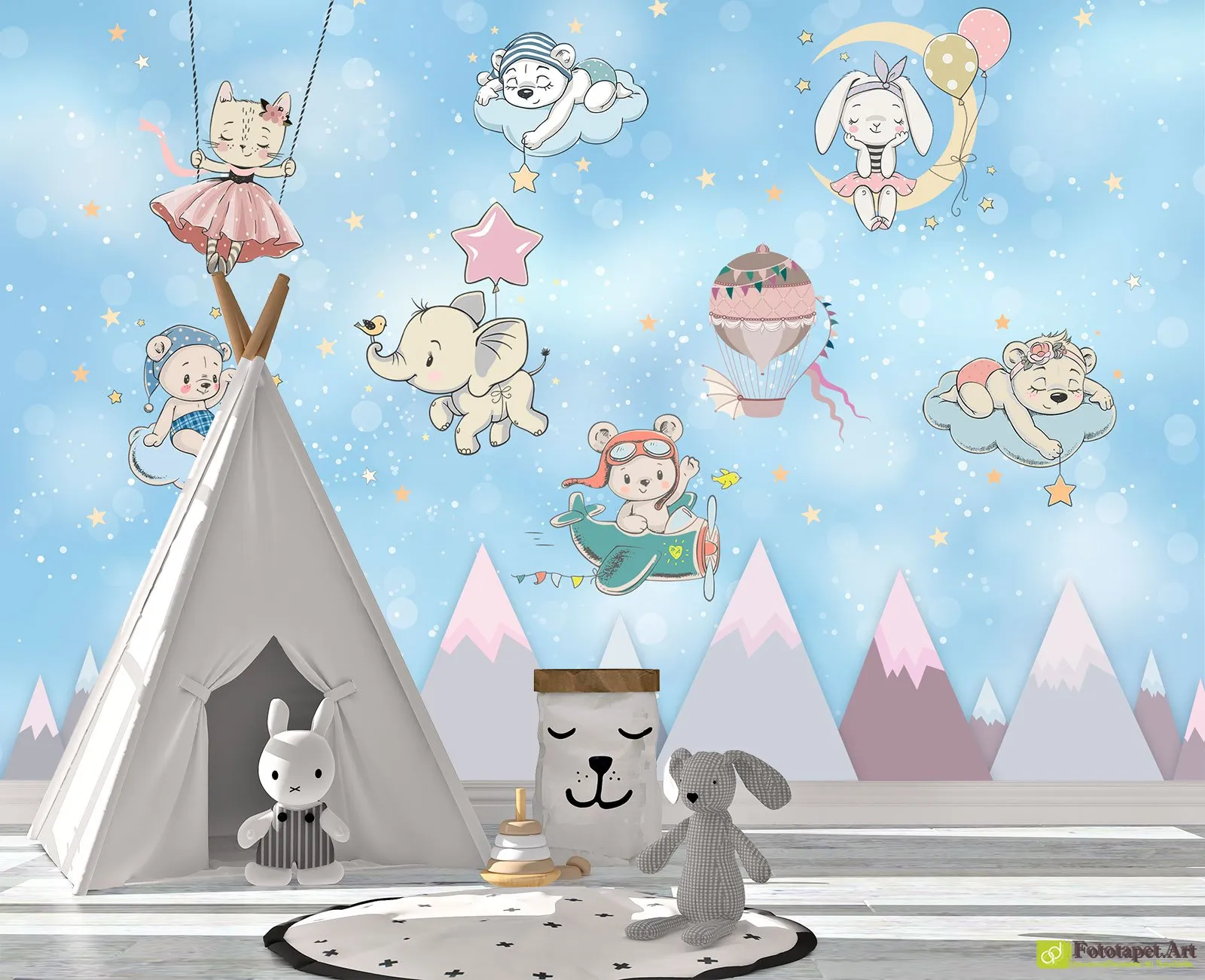 Fototapet copii Munți și personaje pentru copii