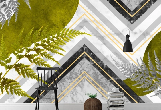 Fototapet frunze tropice si marmură | tapet de perete 3D