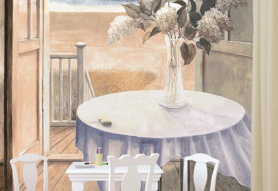 Fototapet retro pictura, ieșire la mare |tapet pentru living