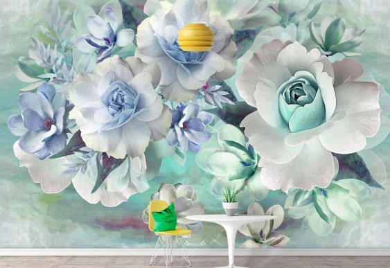 Fototapet flori mari pe fundal art deco | tapet ieftin