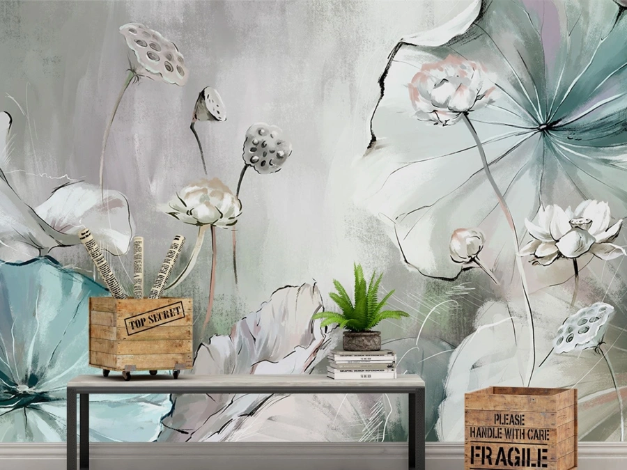 Fototapet Daniel, Flori mari pe fundal gri | tapet bucătărie