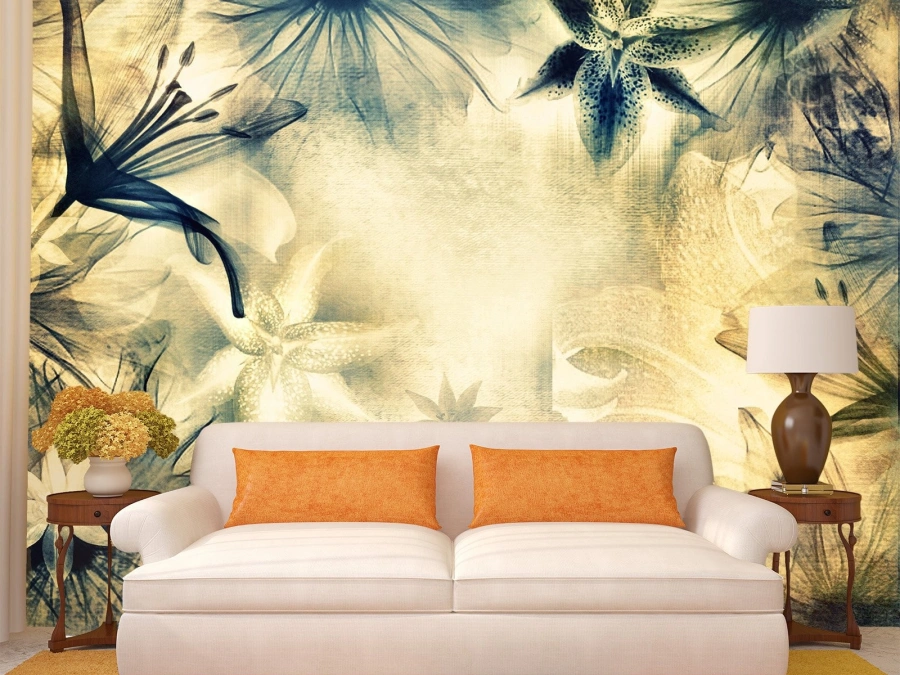 Fototapet Flori albastre pe fundal abstract | tapet elegant