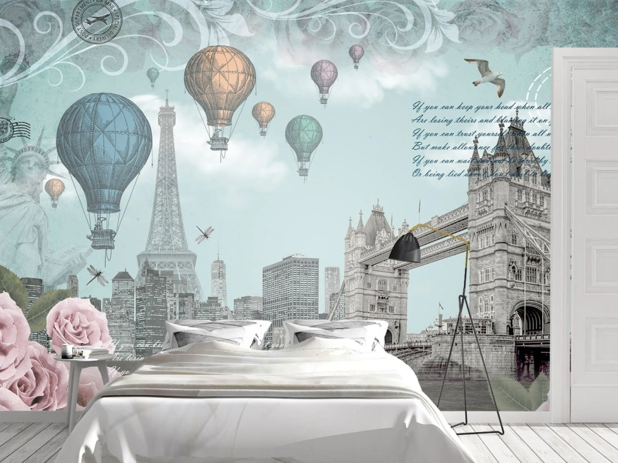 Fototapet Turnul Eiffel și Podul cu baloane | Tapet living
