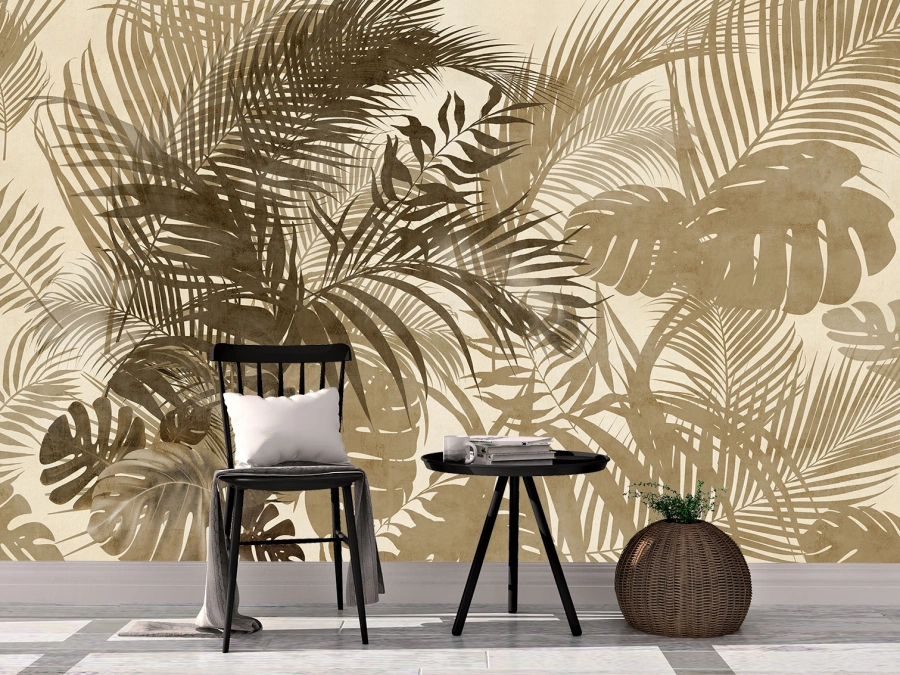 Fototapet Jungle Gold, Eleganță Tropicală. Tapet tropical