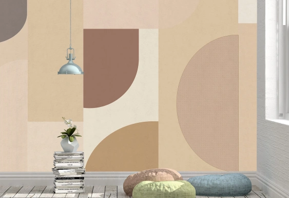 Fototapet modern bej și teracotă cu design geometric.