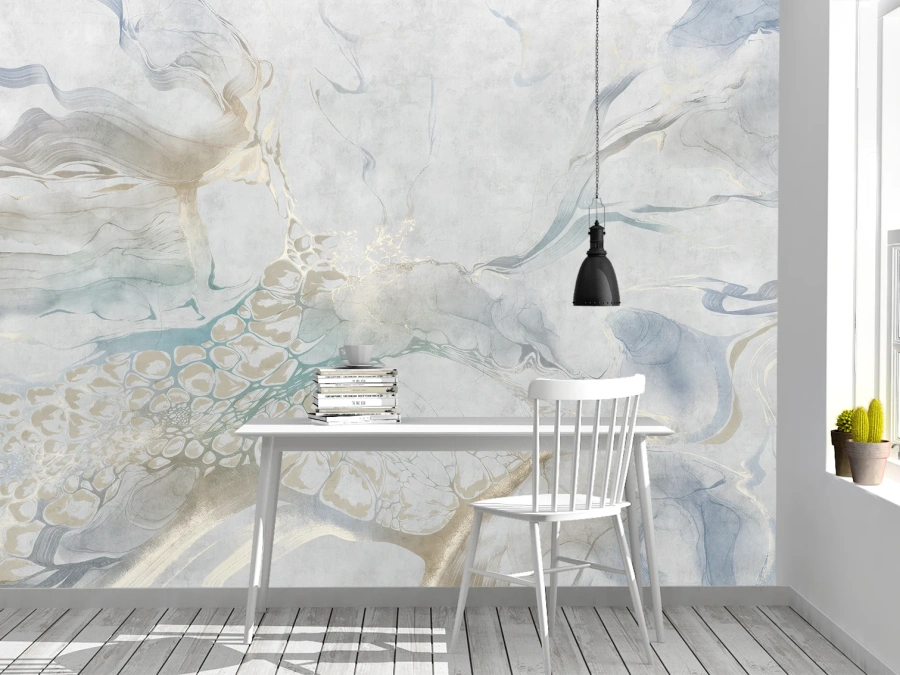 🌊 Fototapet abstract cu accente albastre, Tapet modern