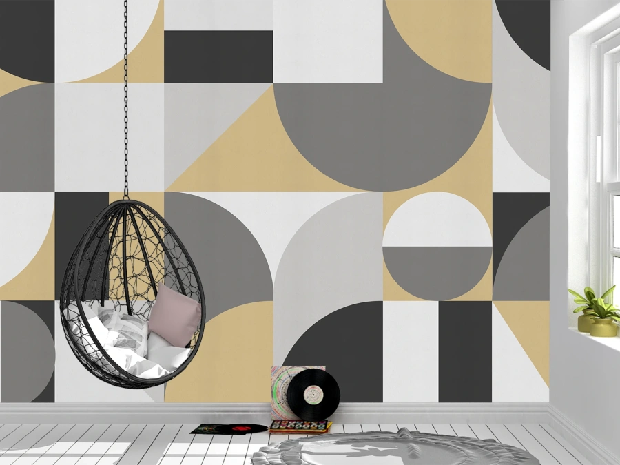 Fototapet geometric elegant cu forme minimaliste gri și bej.