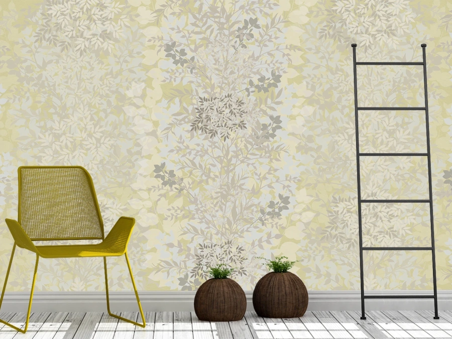 Design delicat cu frunze galben-bej pe fundal luminos. ✓ Ideal pentru living, dormitor sau birou modern