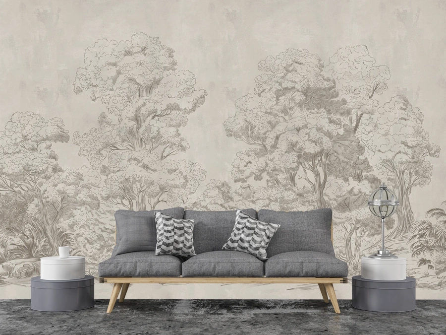 Fototapet cu peisaj artistic în tonuri neutre. Tapet pe perete