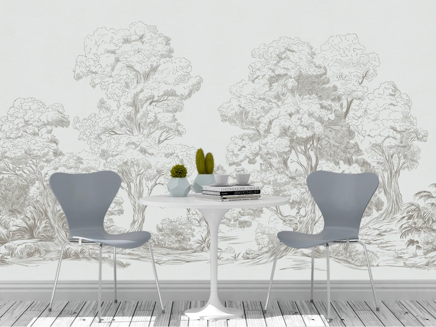 Fototapet cu peisaj de copaci desenați în stil artistic