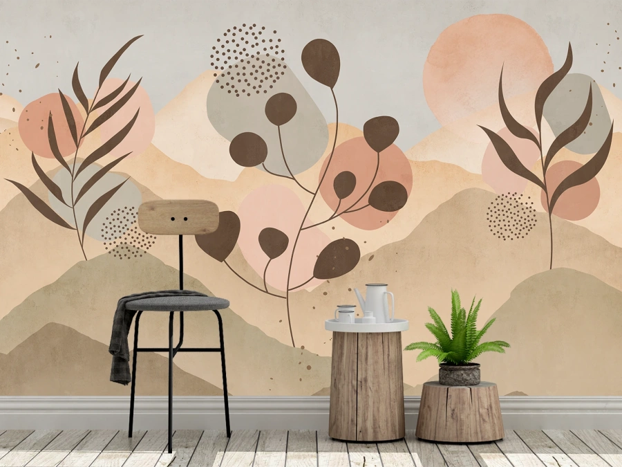 Fototapet abstract în tonuri de bej și piersică. ✓ Ideal pentru living modern sau birou