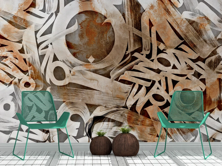 Fototapet artistic cu motive caligrafice moderne. ✓ Perfect pentru living sau birou cu design contemporan.