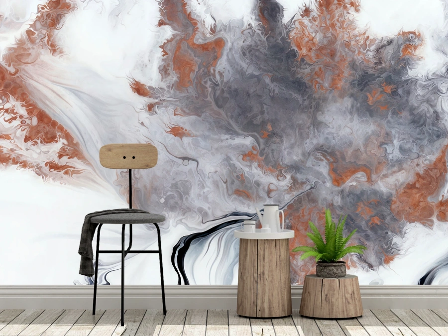 Tapet abstract fluid în tonuri de gri și cupru