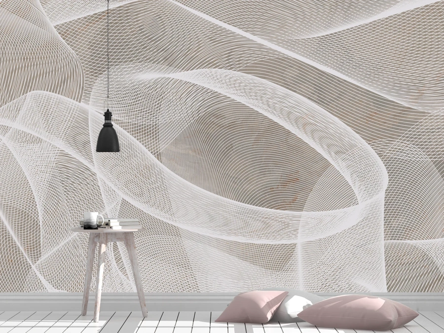 Fototapet abstract cu linii fluide albe. ✓ Creează un efect modern