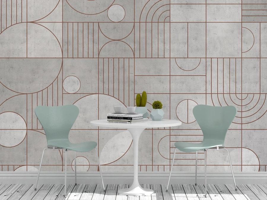 Fototapet abstract cu linii fine pe fundal gri-bej.