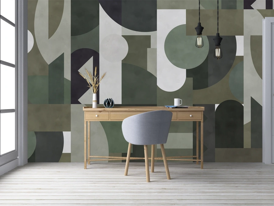 Fototapet geometric verde-gri elegant