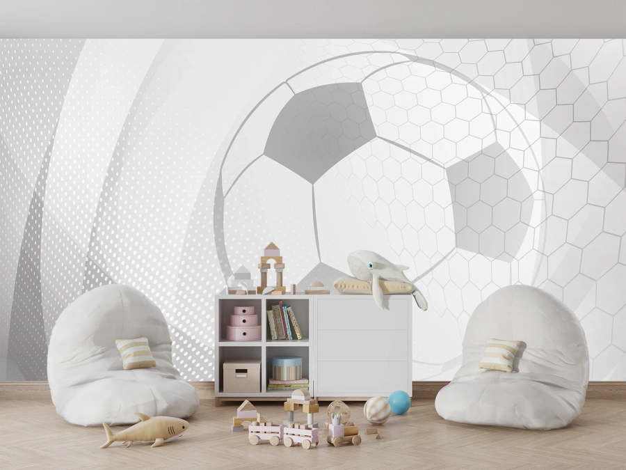 Tapet Minge de fotbal geometrică alb-gri