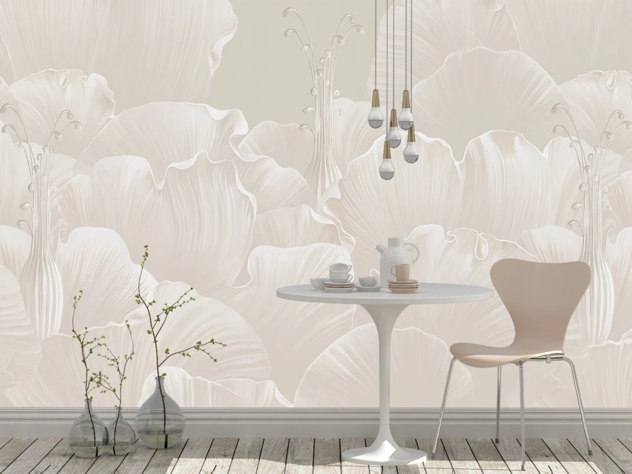 Fototapet floral crem în relief pe perete