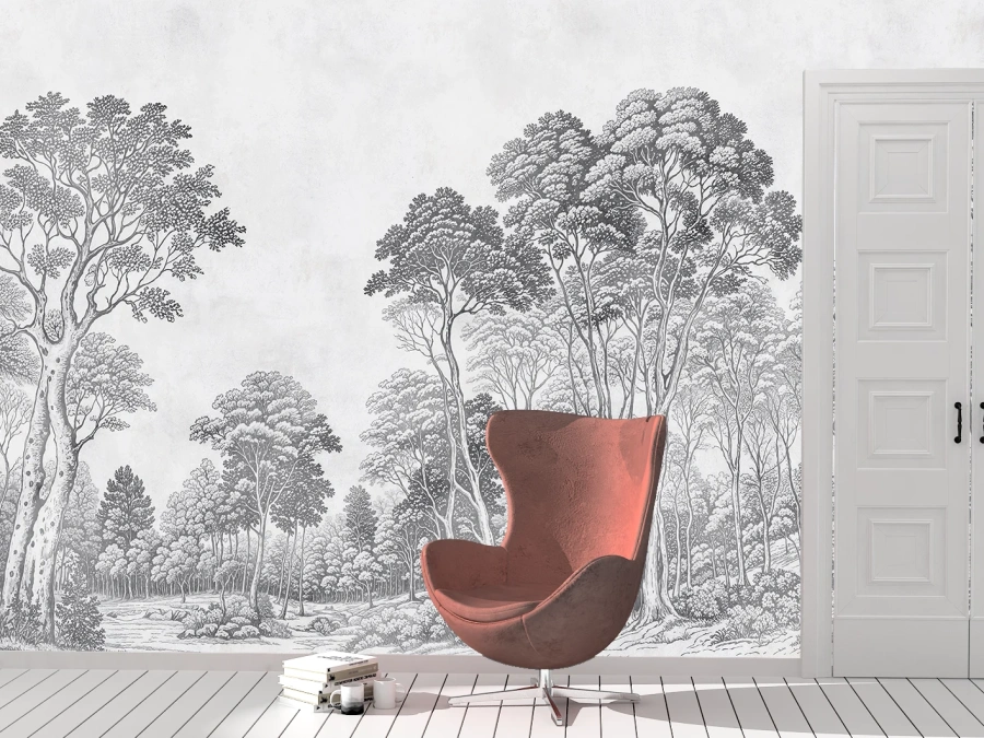 Fototapet pădure în tonuri gri.