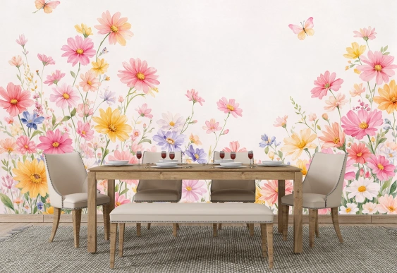 Fototapet floral în nuanțe pastelate.