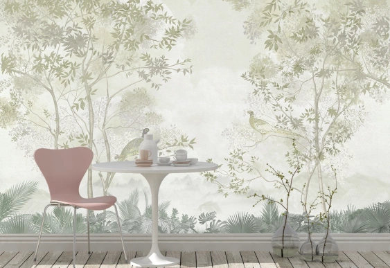 Natură cu Pădure de Mesteacăn și Păsări, tapet peisaj