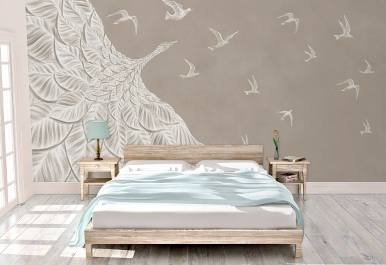 Design abstract cu pasăre Phoenix și porumbei în zbor.