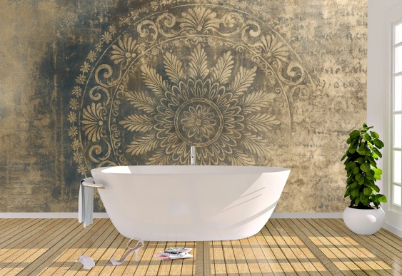 Fototapet Abstract cu Mandala în Stil Antic Albastru-Auriu