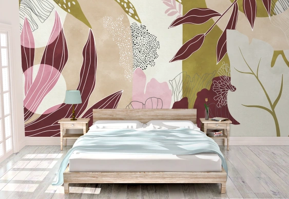 Frunze Tropicale în Culori Pastel, fototapet in living