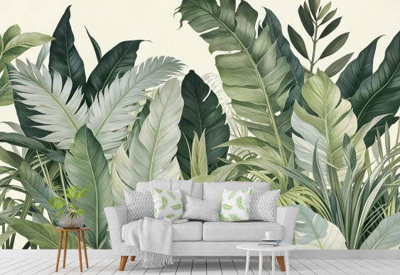 Frunze tropicale verzi moderne, tapet
