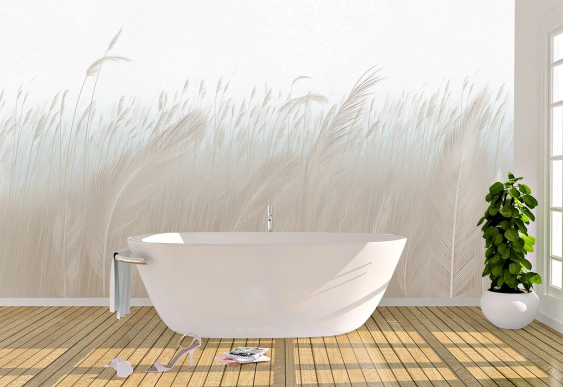 Fototapet Natură cu Stuf și Iarbă de Pampas în Bej