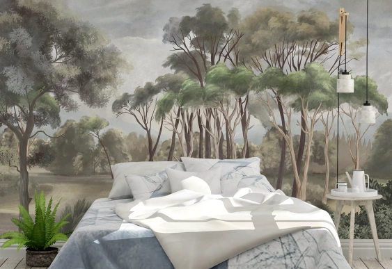 Peisaj forestier artistic în tonuri naturale calm